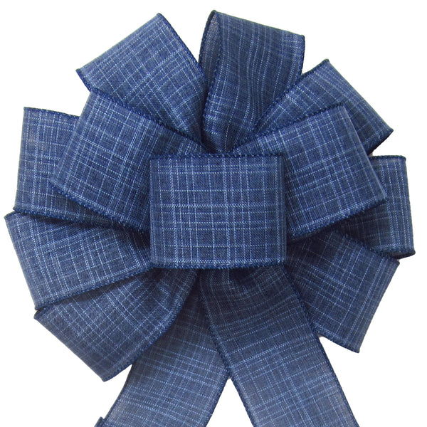 Natural Bows - Linen Bows - Wired Denim Navy Blue Linen Bow 8 Inch